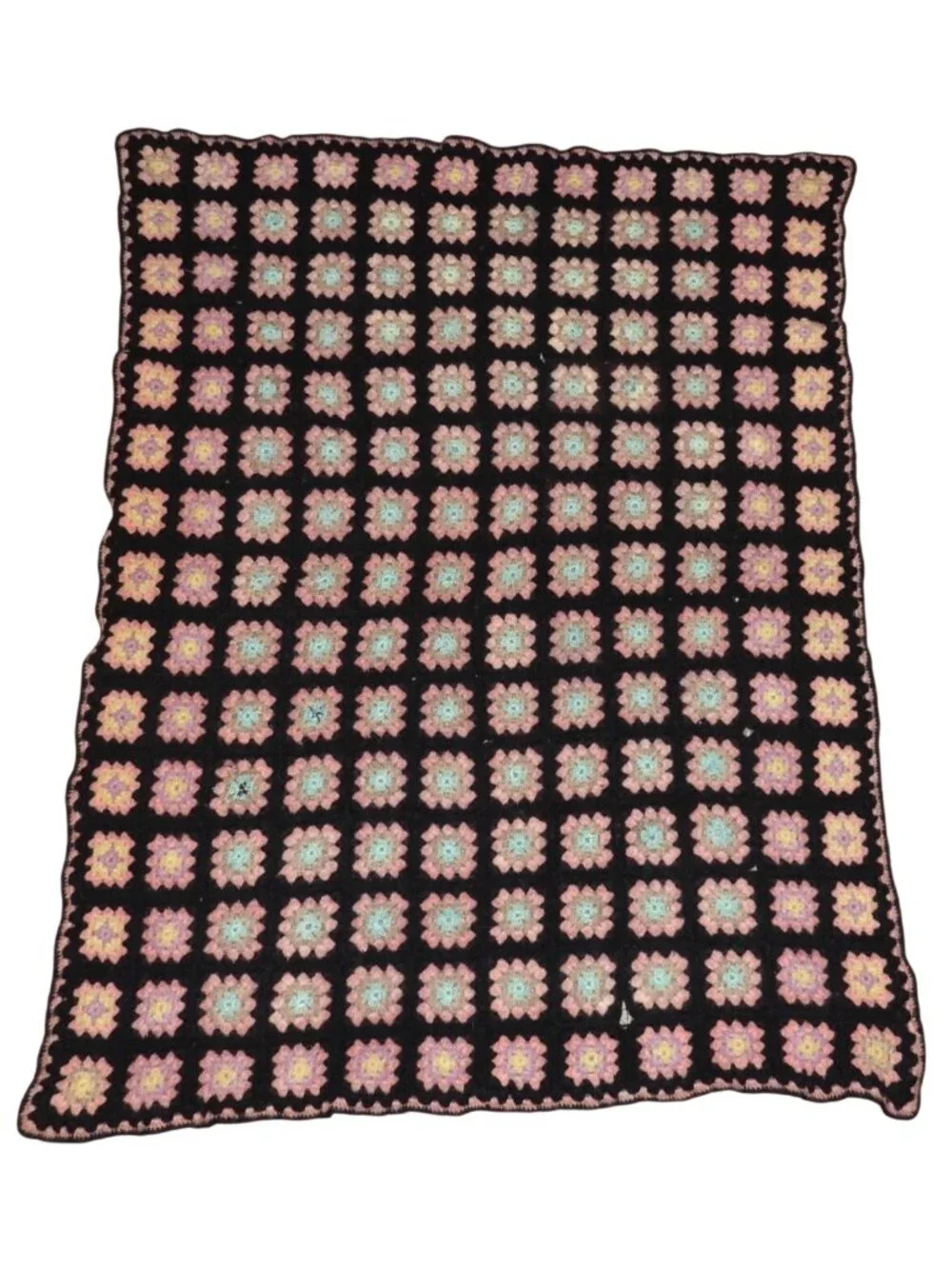 HANDMADE Crochet Tight Knit Wool Granny Squares 40x52 Afghan Throw Blanket